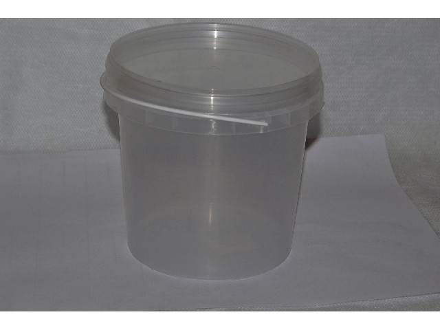 Ведро 1 л. Прозрачное белая ручка с крышкой.